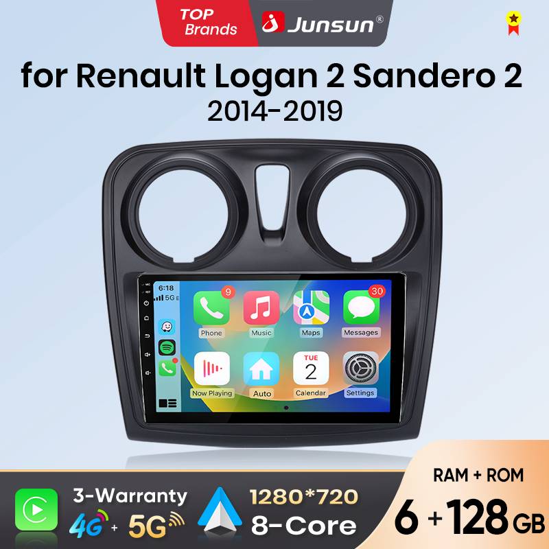 Junsun Android Auto Car Radio For Renault Logan 2 Sandero 2014 2015 2016 2017 2018 2019 Multimedia Wireless Apple CarPlay Smart Intelligent Systems IPS Touch Screen Stereo Video Player 2 Din Autoradio