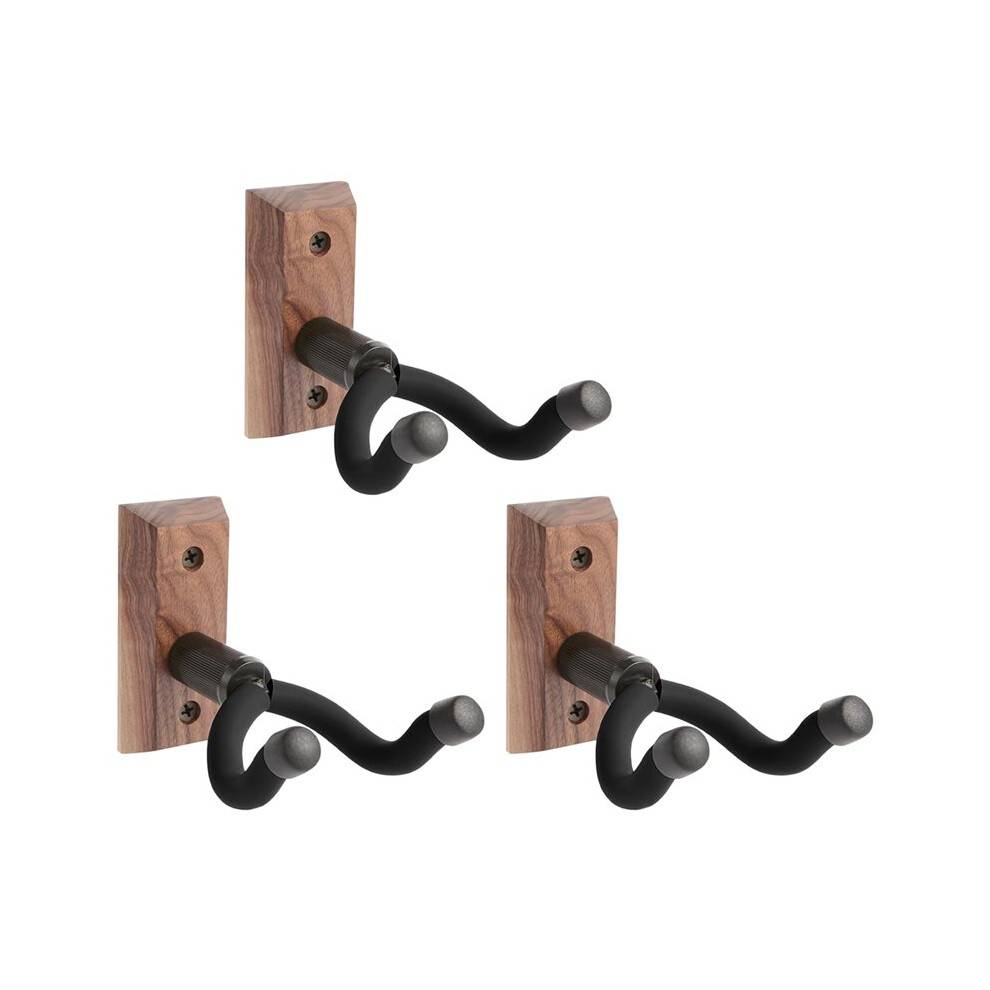 Väggfäste för Gitarr, 3-Pack, Gitarrhängare i Svart Valnötsträ, U-Formad Vägghängare för Gitarr