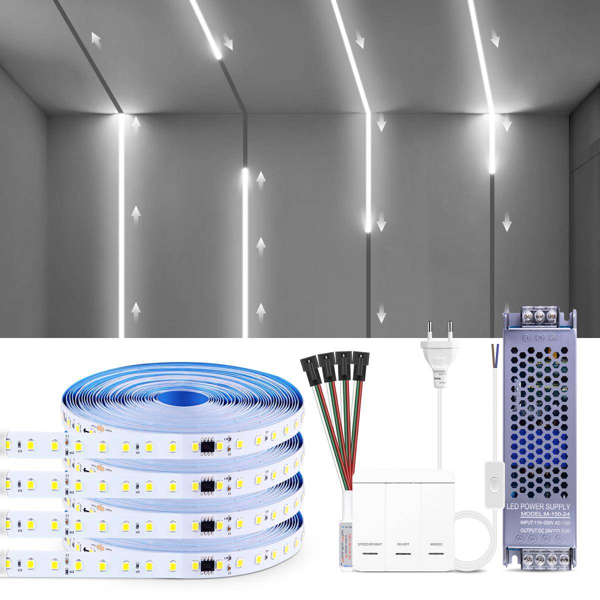 5M10M LED-remsset WS2811 IC Hästlopp Flödande LED-remsljus 24V 120leds/m Pixel Rinnande Vatten Jagande Flexibel Tejp för Hemrumsdekoration vit