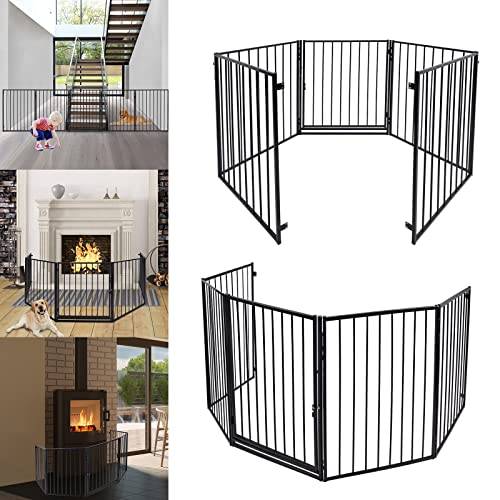 UISEBRT babysäkerhetsgrind för öppen spis, 305 cm – stabilt vikbar barnsäkerhetsgrind med dörr, svart ugnsskyddsgaller, lekhage, dörr, säkerhetsgrind, tillverkad av 5 element