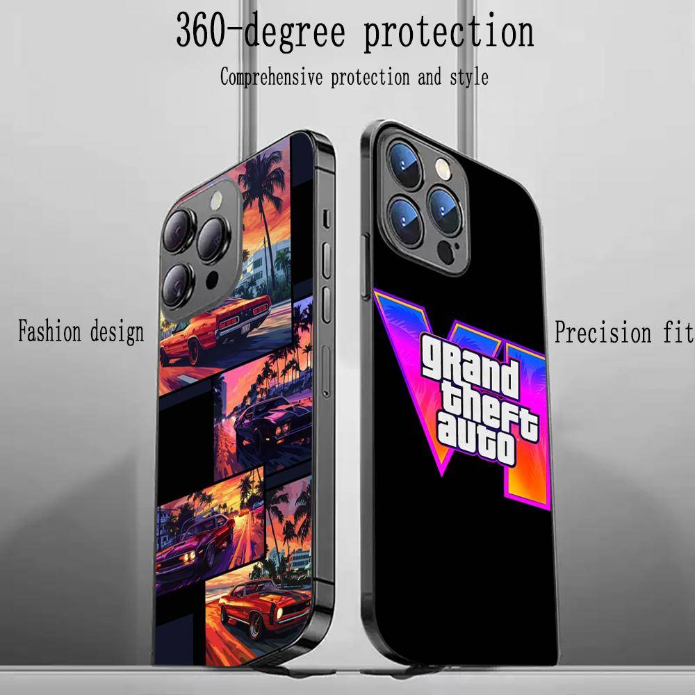 Gta-6 mönsterdesign ins Telefonfodral För iPhone 16 15 14 13 12 11 X XR XS 8 Plus Mini Pro Max Mjukt svart Stötsäkert Fodral