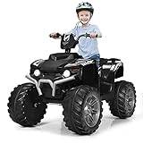Goplus 12 V elektrisk fyrhjuling för barn, batteridriven bil med LED-strålkastare, musik, tuta, USB, Bluetooth, radio, långsam start, hög/låg hastighet, fyrhjuling motorcykel (svart)