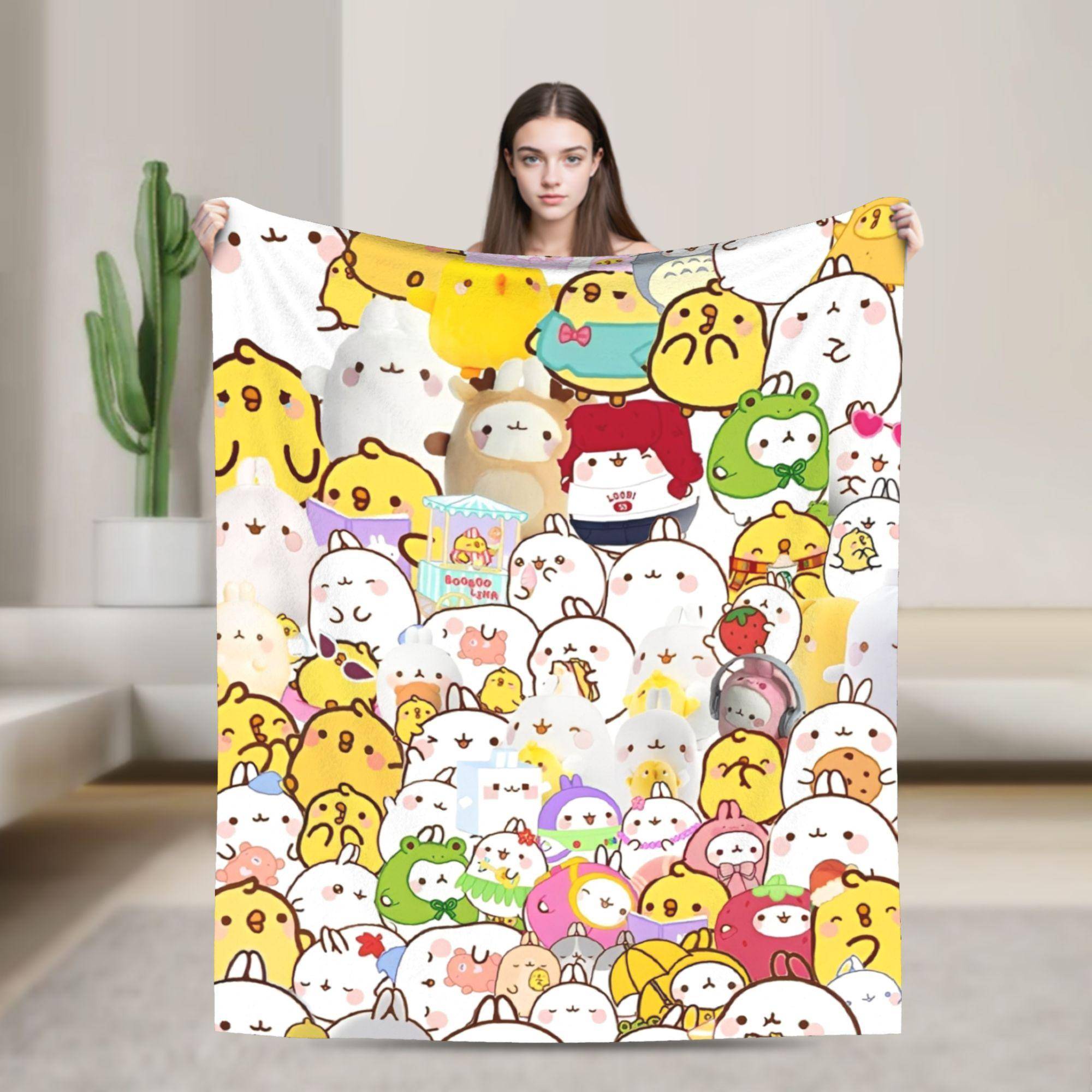 Molang Rolig Tecknad Filt Supermjuk Mysig Plädfiltar för Soffa 50x60 Tum Flerstorleks Överkast yellow