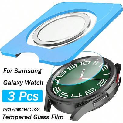 3 st. härdat glas kompatibelt med Samsung Galaxy Watch Ultra 8 7 6 FE Classic 5 Pro 4 40 mm 43 mm 44 mm 47 mm skärmskydd med justeringsverktyg enkelt (Multi-size)