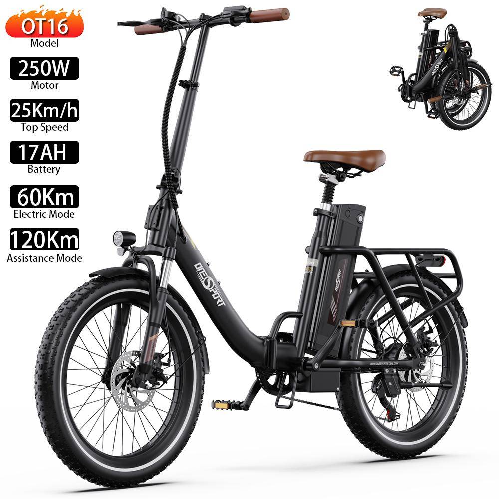 Elektrisk cykel hopfällbar ONESPORT OT16 20  250W Motor Vuxen E-cykel Topphastighet 25 km/h 48V 17AH Max räckvidd 120 km svart