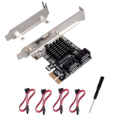 YUNKOZAND 1X PCIE 4 SATA-kort, med 4 SATA-kablar, PCIE till SATA 3.0 6 Gbps-kontroller, SATA Raid-kontroller