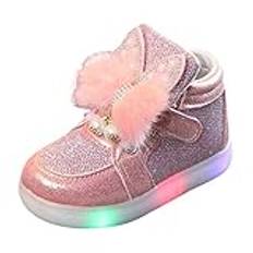 Liten flicka breda skor flickor LED småbarn barn lysande skor spädbarn kanin sport baby babyskor baby sambas, Rosa, 18-24 Månader