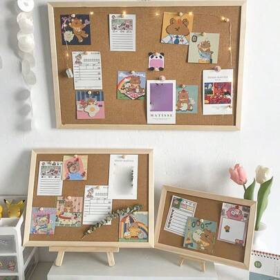1 st korktavla med träram, dekorativ anslagstavla för kontor och hem, meddelande- eller visionstavla för hem och skola - Brun (M,S,S+M)