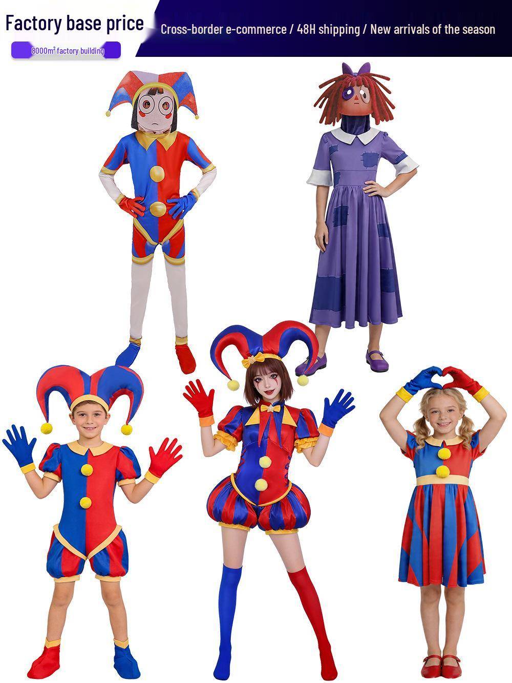 Fantastisk Digital Circus Pomni Clown Cosplay Jumpsuit Kostymset cm red