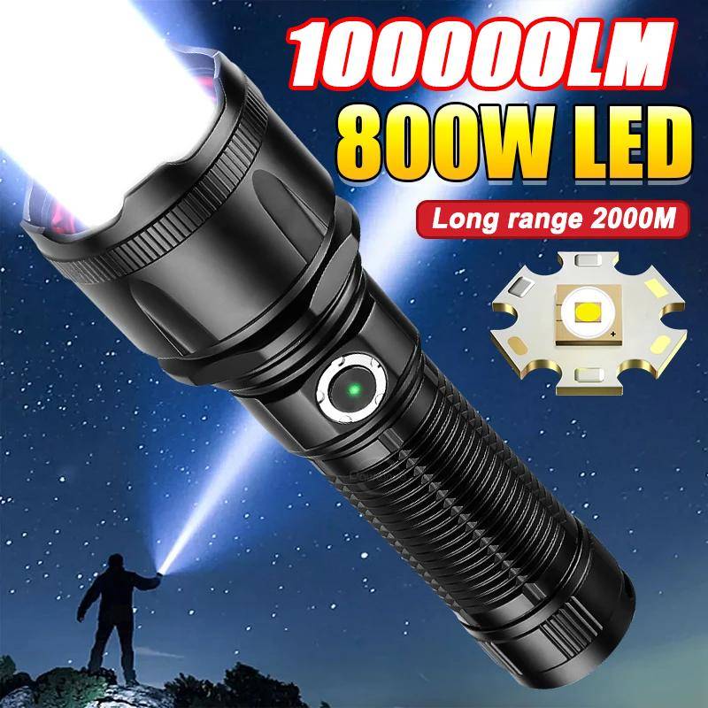 10000LM Ultra kraftfull uppladdningsbar ficklampa Ficklampa High Power LED Ficklampor Torch 2000M LED-lykta med lång räckvidd