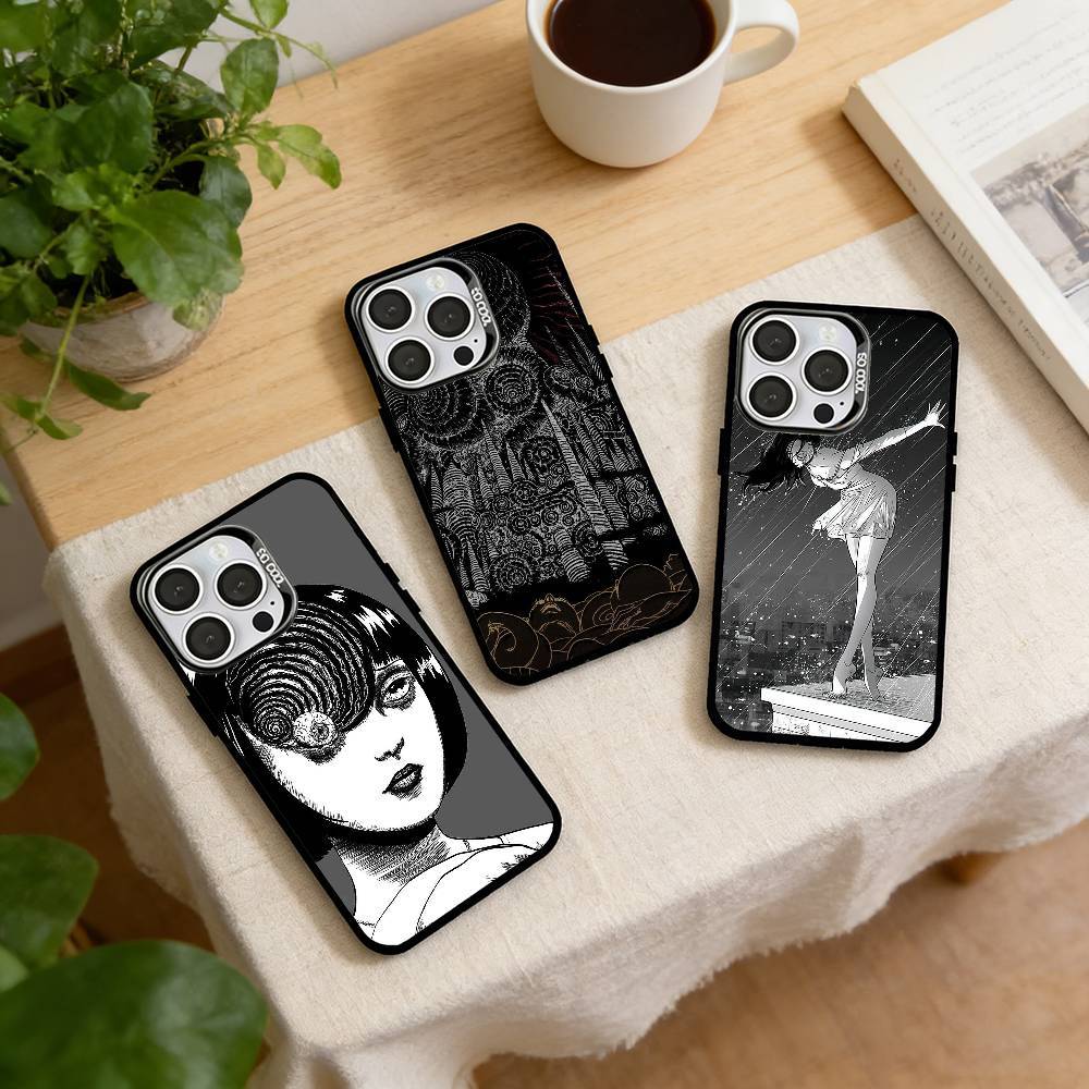 Junji Ito serier Pläterad   Mobilskal För iPhone 17,16,15,14,13,12,11 Plus,Pro Max,XS,Färgad Silverpläterad Insida Skydd