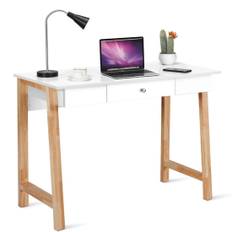 Skrivbord med låda, datorbord, sminkbord, kontorsbord, 106 x 50 x 75,5 cm, natur