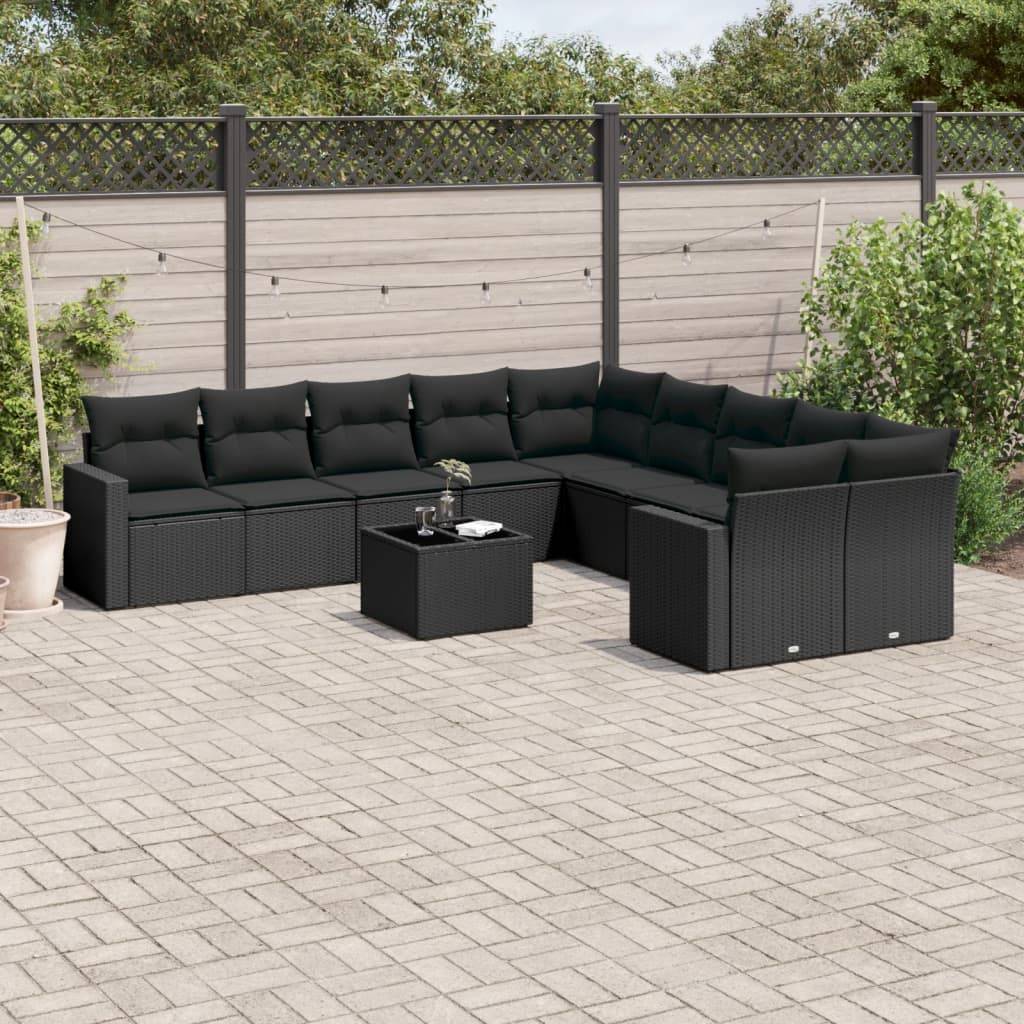 Sofasæt Til Haven 10 Dele Med Hynder Polyrattan - Sort / Med bord