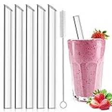 Winbest 5 stycken Bubble Tea sugrör rengöringsborste extra tjocka glassugrör, Boba sugrör glas återanvändbara för bubbelte, smoothie, cocktails och juicer - 14 mm × 21,5 cm