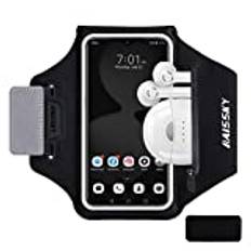 HAISSKY Sportarmband med hörlurar ficka sportarmband mobilväska sport för iPhone 14 Pro/13 Pro/12 Pro/11/11 Pro/XR/XS/X/8 Plus, Huawei P40/P30/Mate 20 Pro mobiltelefonfodral löpning armband