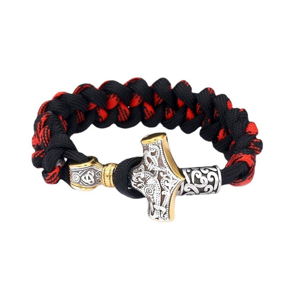 Herrarmband i Paracord Vikingastål Tors Hammare Armband Flätat Armband Utomhus Överlevnadsarmband gray