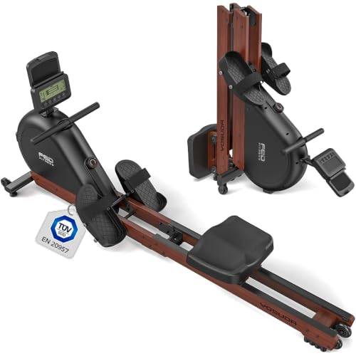 YOSUDA 2026 Roddmaskin för hemmet, 180kg kapacitet, 60kg magnetiskt motstånd, Fällbar roddmaskin i äkta trä, App/Bluetooth, TÜV-certifierad, Ultra-tyst, 16 nivåer, Passar för långa personer