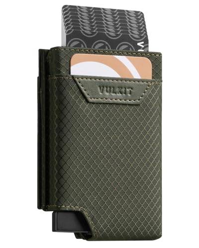 VULKIT Dubbelvikt pop up kreditkortshållare med sedelfack metallkort plånbok minimalistisk herrplånbok RFID-blockering, gRÖN, S, Minimalistisk