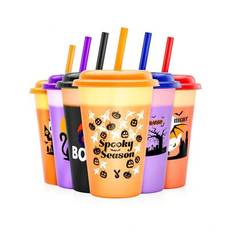 Plastmuggar med färgskiftande lock och sugrör för iskaffe, fest, pool - Återanvändbara plastmuggar för barn och vuxna - 6 st 12oz PP halmkopp (350ml)