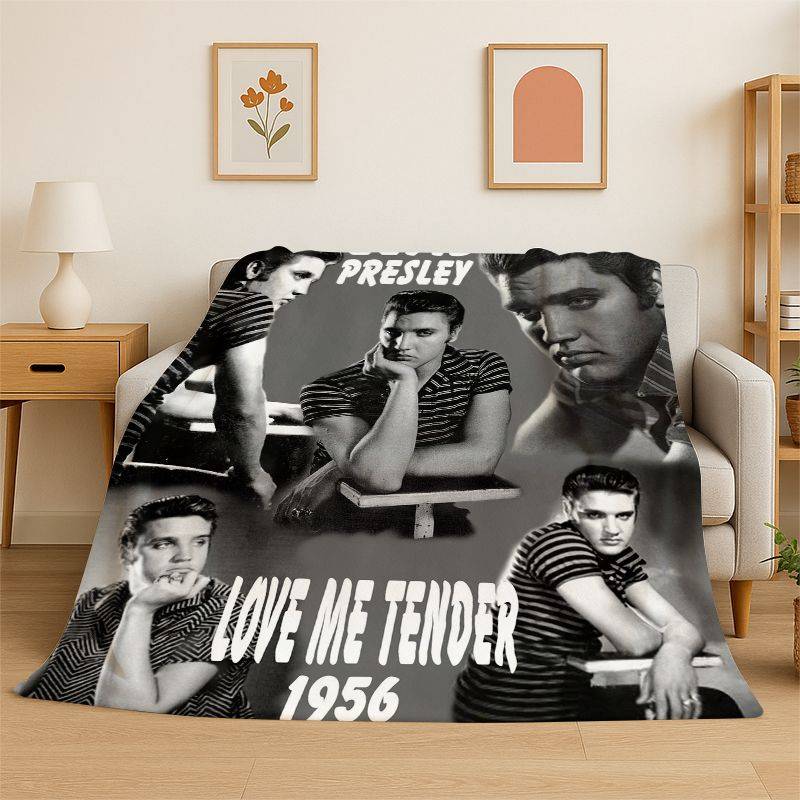 Retro The King E-Elvis Presley Mjuk Flanellpläd, Mysig Pläd för Säng, Soffa, Sovrum, Vardagsrum, Resa, Picknick