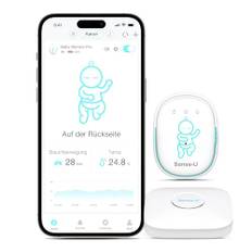 Sense-U Pro Baby-Bewegungsmonitor (große Reichweite): Echtzeitwarnungen bei Bewegungslosigkeit, Umkippen, Überhitzung von überall, Erregungsvibration, akustische und App-Warnungen, einfaches Clip-On