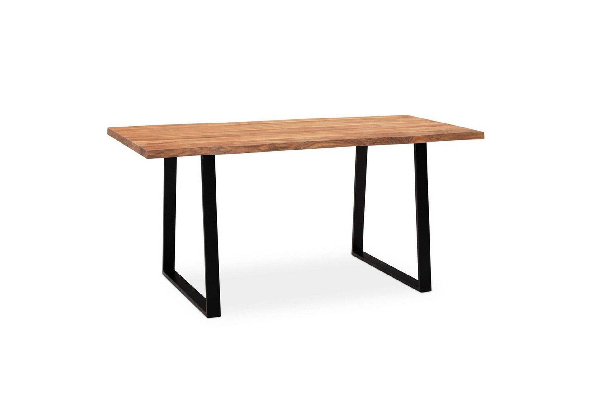 Wohnling Skrivbord Massiv trä träd kant metallben lantlig stil Svart, Rak, 160x80 cm - Brun,Svart Metall