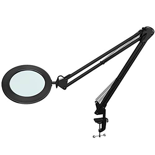 Beyamz förstoringslampa, lupplampa/105 mm 5 dioptrier äkta glas/3 färglägen/10 nivåer dimbar/750 lm lampor med 72 lysdioder/90 cm arbetsradie/USB-port (svart)