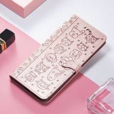 Etui til iPhone 6/7/8/SE2/SE3 Rosaguld Hot sale kat og hund sødt 3D Præget læder multiple Wallet med kortholder