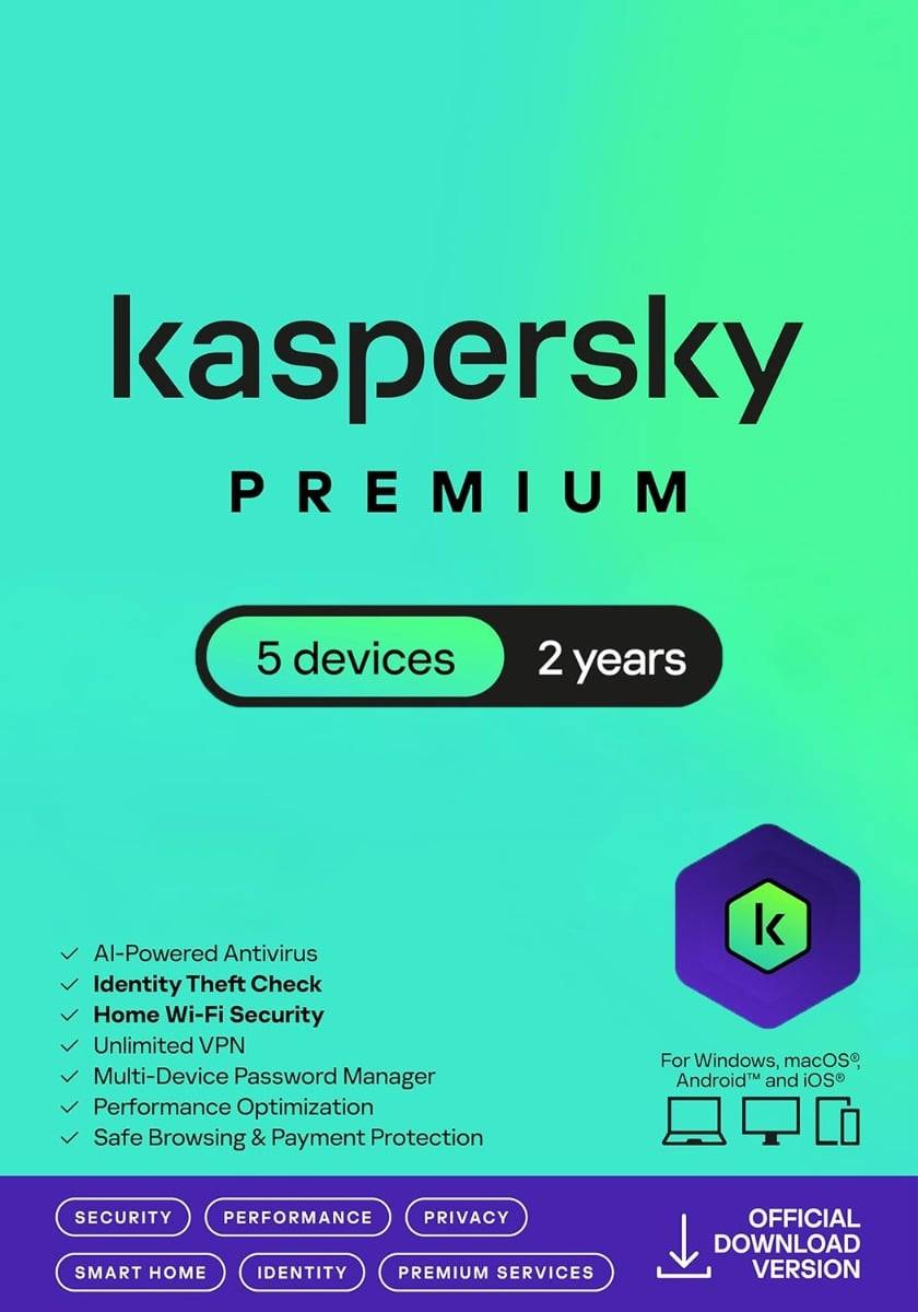 Kaspersky Premium Total Security 2026 - 5 Enhets - 2 Års för PC / Mac / iOS / Android - Nedladdningskod