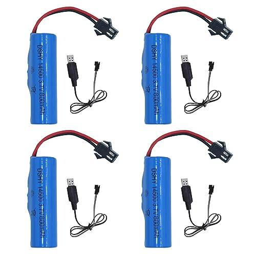 LUFEIS 4 st 3,7 V 800 mAh litiumbatteri med SM-2P USB-laddare, för RC-fordon, bilar, båtar, väg, lastbil
