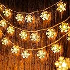 6 meter 40 LED jul snöflinga ljuskedjor, julljusslinga, batteridriven LED-ljusslinga, vattentät utomhus inomhus ljuskedjor för rum, jul, trädgårdsbelysning