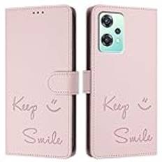 JZ Nord CE 2 Lite 5G Fall Konstläder Flip Cover Wallet [Keep Smile][Handled & Neck Strap][Korthållare] För OnePlus Nord CE 2 Lite 5G Fall - Pink