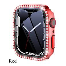 Diamantglas+ cover til Apple Watch Case 45 mm 41 mm 40 mm 44 mm 42 mm 38 mm Bling Bumper+ Skærmbeskyttelse iwatch Series 9 8 7 3 6 SE Red Series 789 45MM