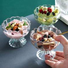 4 st nya köksglasskoppar, kreativa glasskoppar för dricks, genomskinliga glasskoppar, glasskoppar i spets, höga milkshakekoppar i glas, dessertskålar, - Multifärgad (4 st glassbägare,1 st glasskopp)