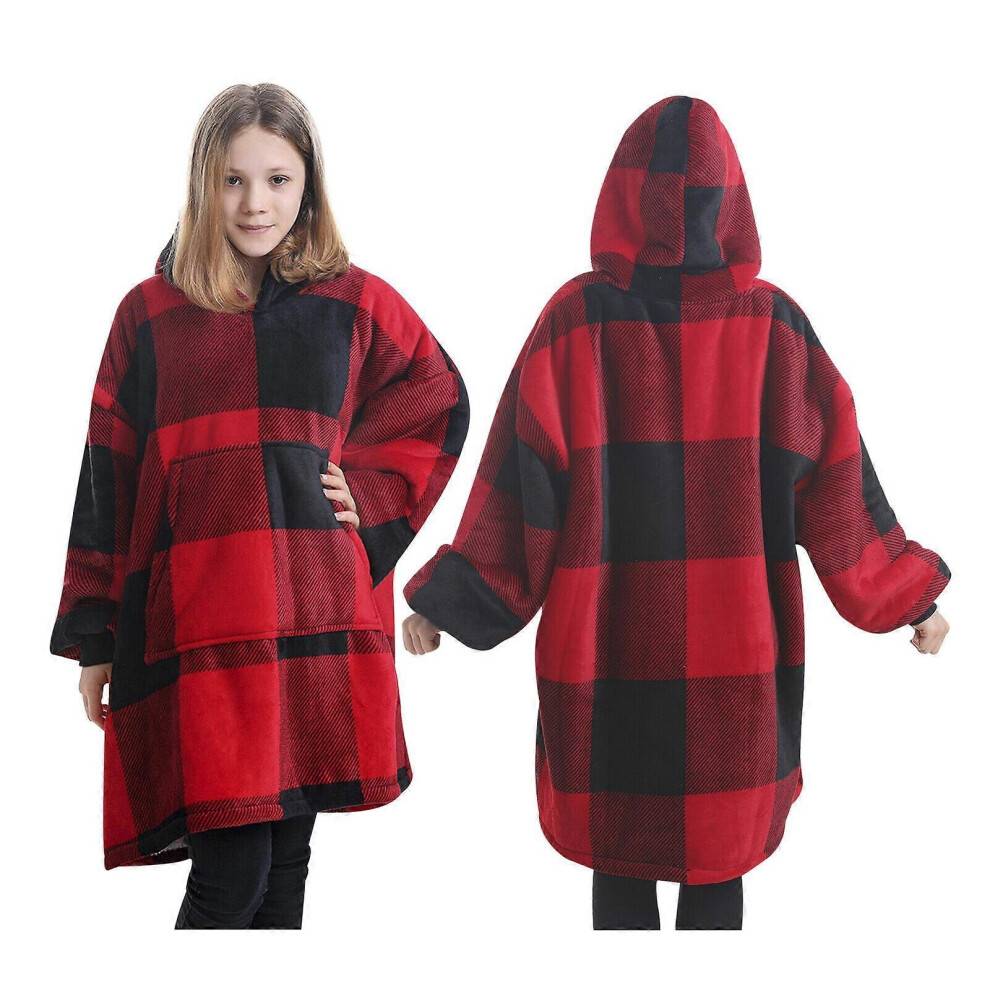 (Grid) Kids Girls Boys Oversized Hoodie Animal Snuggle Blanket Super Soft Warm Fleece U
