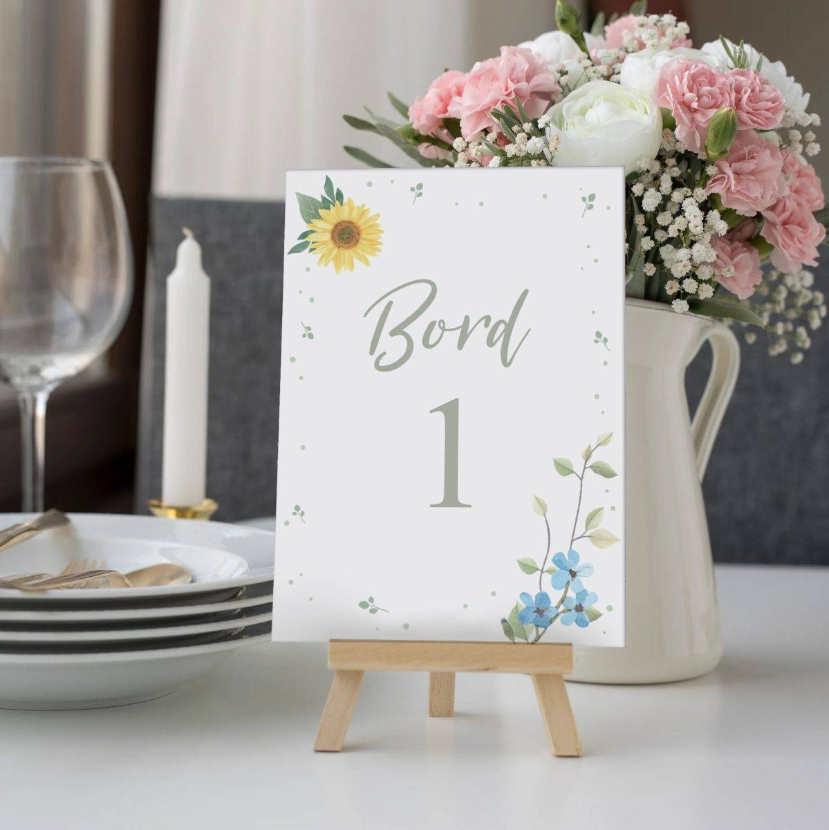 Bordnummer Til Bryllup - Forget Me Not / Bordnummer 1-8
