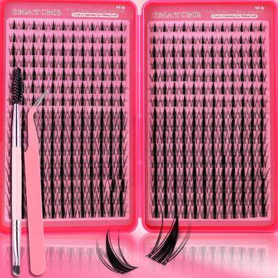 384 st D-curl wet look manga fairy cluster lash kit för nybörjare, tjocka fluffiga lätta 3D faux mink segmenterade DIY individuella ögonfransförlängni