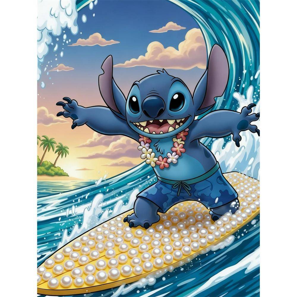 Disney Pearl Painting Set Stitchs Pearl Surfing Adventure Exquisite and Sparkling Painting Crafts Home Wall Decorations Handmade Gifts 35x45cm