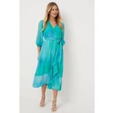 Petite Green Ombre Wrap Dress, Green - 14