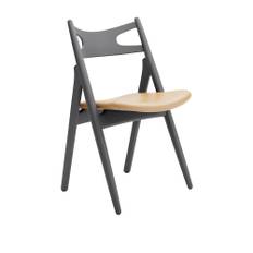 Carl Hansen - CH29P Sawbuck Chair, Lackerad Bok, Anthracite Grey, Lädergrupp A Loke - 7050 - Matstolar - Hans J. Wegner - Grå - Läder/Trä