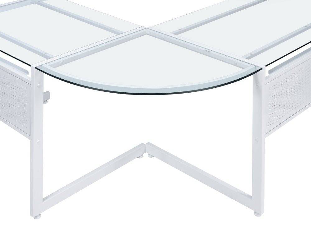 78" Clear and White Glass and Metal Corner Computer Desk