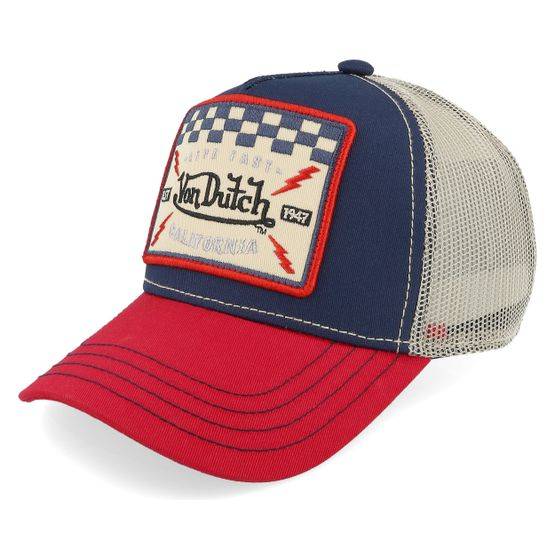 Von Dutch - Blå trucker Keps - Kids Square Patch Beige/Navy/Red Trucker @ Hatstore