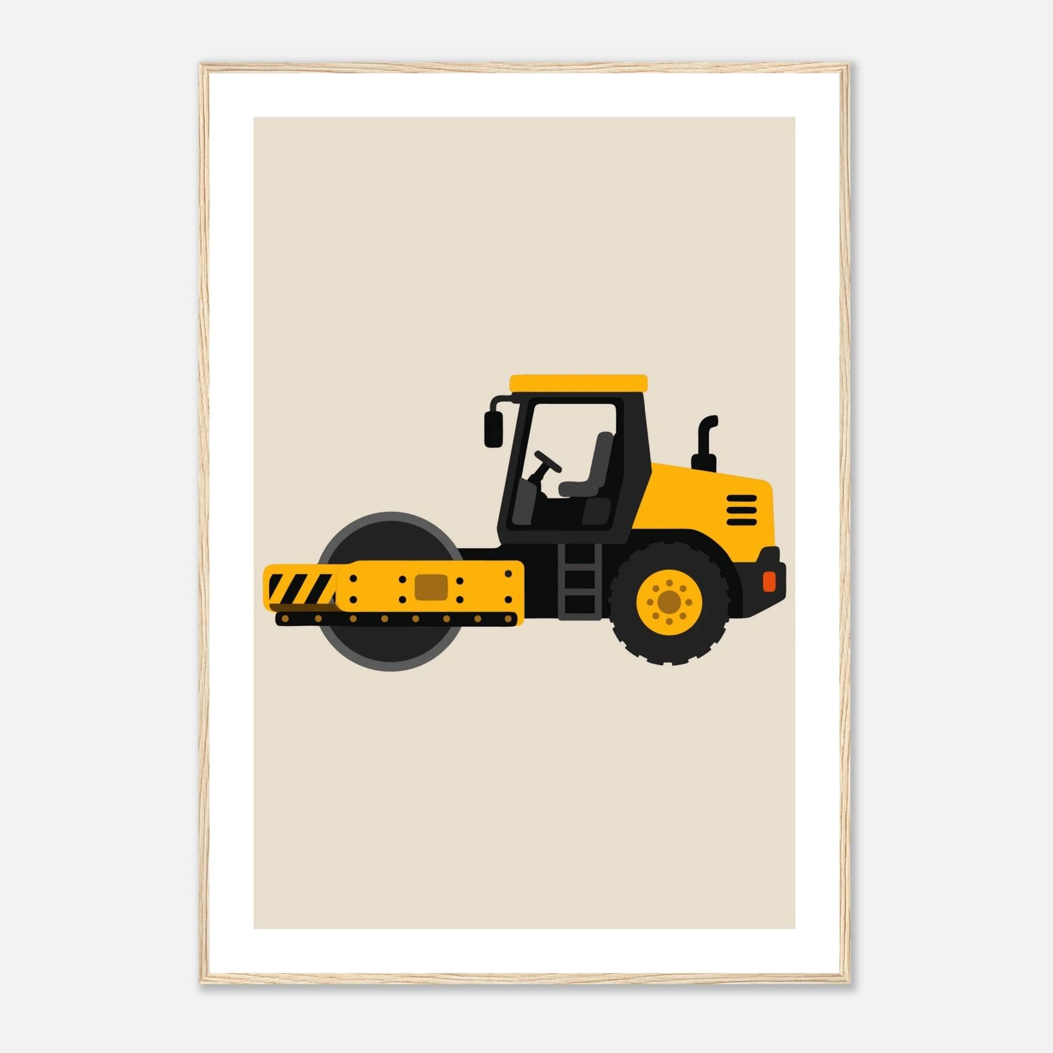 Vägvält poster-70x100 cm / 28x40″ / Med ram / Ljust trä