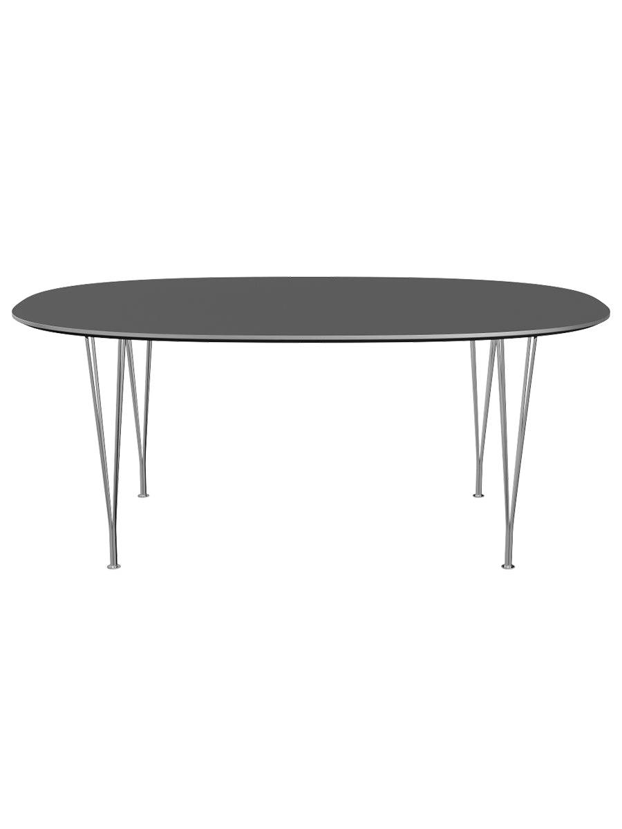 Piet Hein B613 Superellipse spisebord, 180 x 120 cm fra Fritz Hansen Grey Bromo m. alukant - Krom stel - Jacobsen Plus