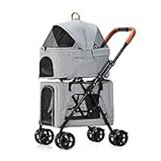 Cat Dog Strollers for 2 Dogs/Cats, Double Pet Stroller Dog Pram Breathable Travel Carrier Detachable Cage Foldable Double-layer Cat Trolley Pushchair for Twin or Multiple