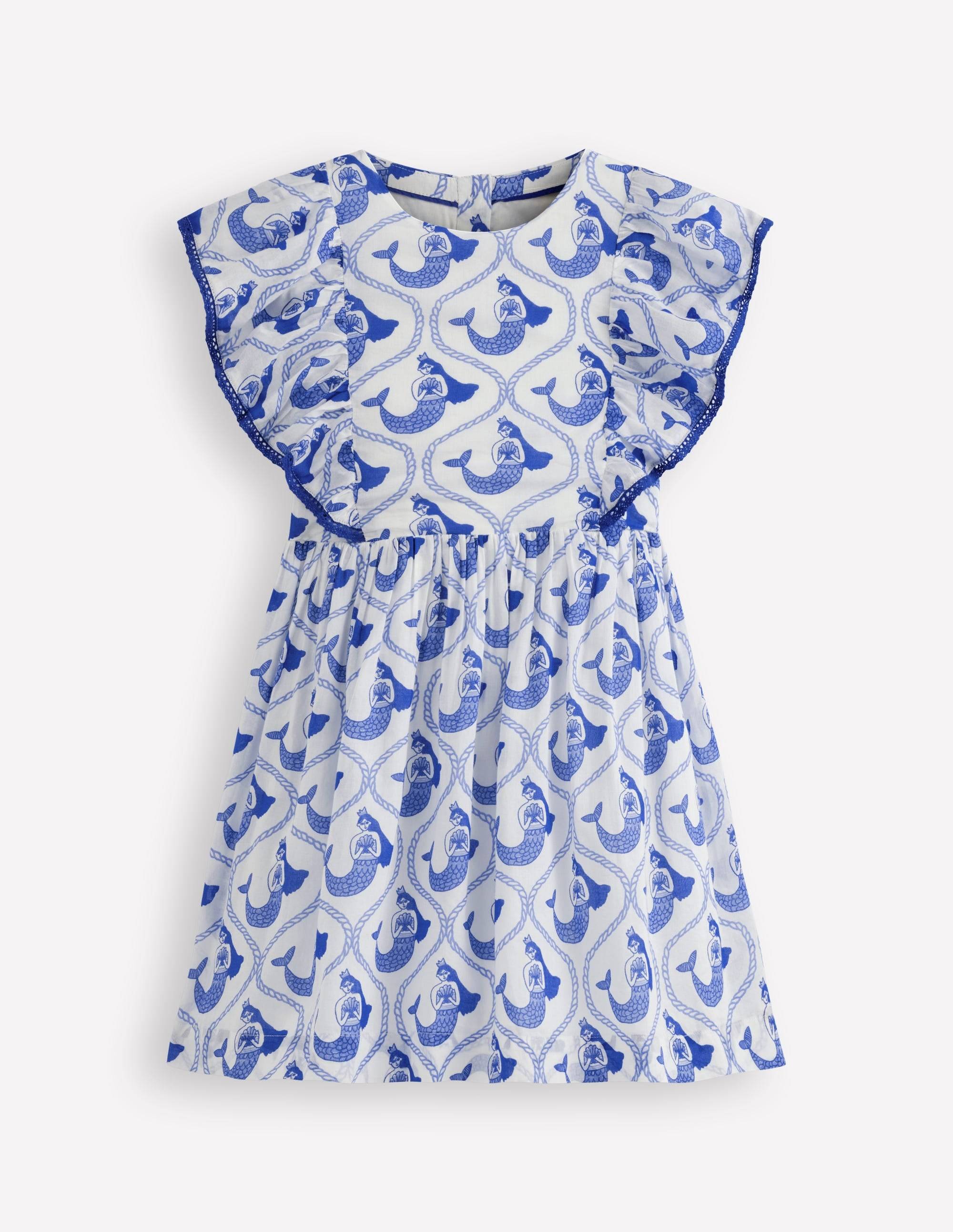 Boden Girls Pretty Woven Dress in Blue | Size 9-10 Years