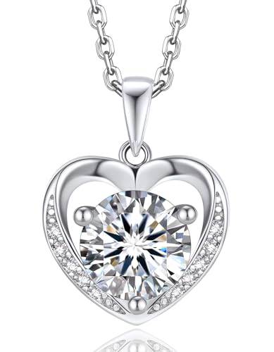 MomentWish Halskette Damen Silber 925, 2 Karat Moissanite Kette Damen Schmuck Herzkette Silberkette mit Anhänger Geschenk für Frauen Freundin Mama