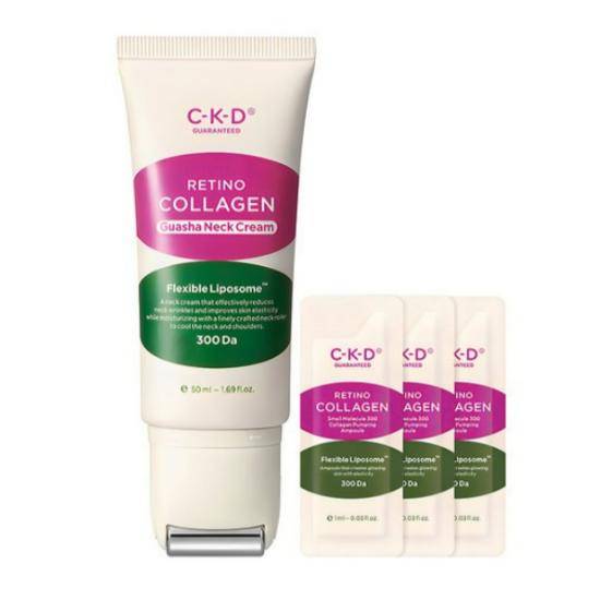 CKD Retino Kollagen Lågmolekylär 300 Halsrynkor Gua Sha Krämset + Kollagenampull (50ml + 1ml x 3st) white