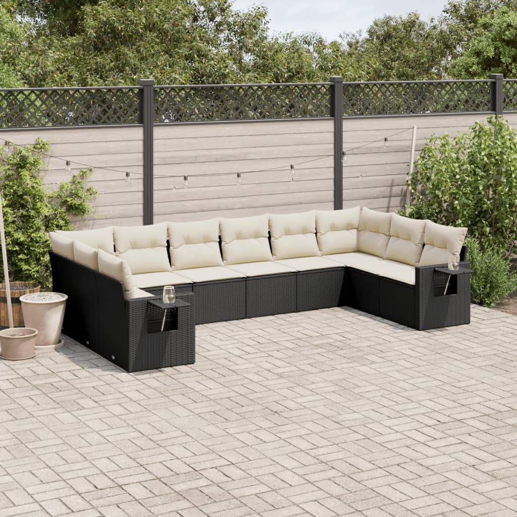Sofasæt Til Haven 10 Dele Med Hynder Polyrattan - Sort og cremefarvet / Med bord