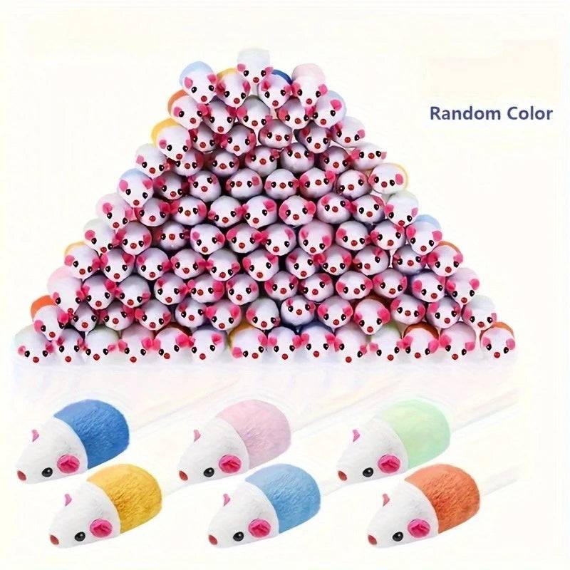 Cat Toy Mice with Colorful Tails - Multi-Pack - Random Color / 3 Pcs (3 Pcs)
